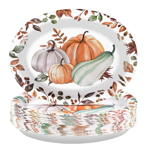 50Pcs Watercolor Pumpkin Oval Paper Plates - Grencian