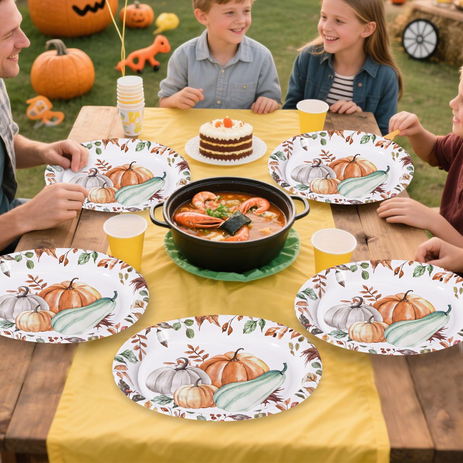 50Pcs Watercolor Pumpkin Oval Paper Plates - Grencian