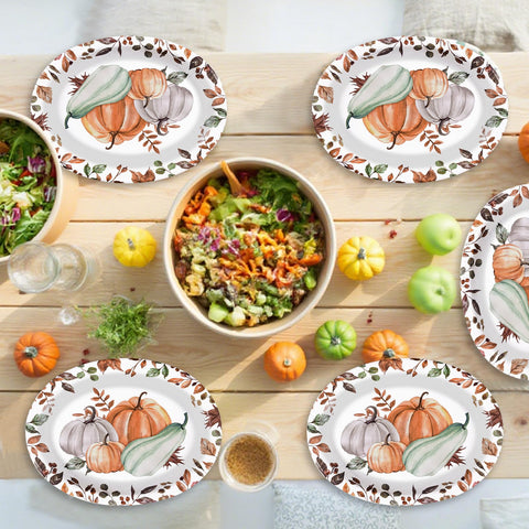 50Pcs Watercolor Pumpkin Oval Paper Plates - Grencian