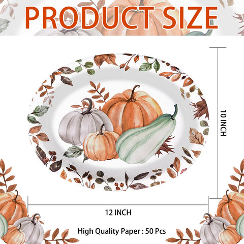 50Pcs Watercolor Pumpkin Oval Paper Plates - Grencian