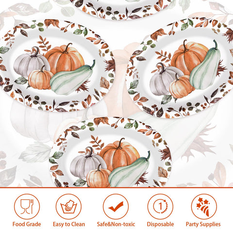 50Pcs Watercolor Pumpkin Oval Paper Plates - Grencian