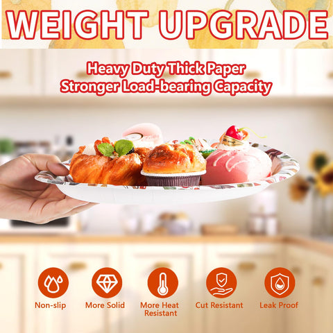 50Pcs Watercolor Pumpkin Oval Paper Plates - Grencian