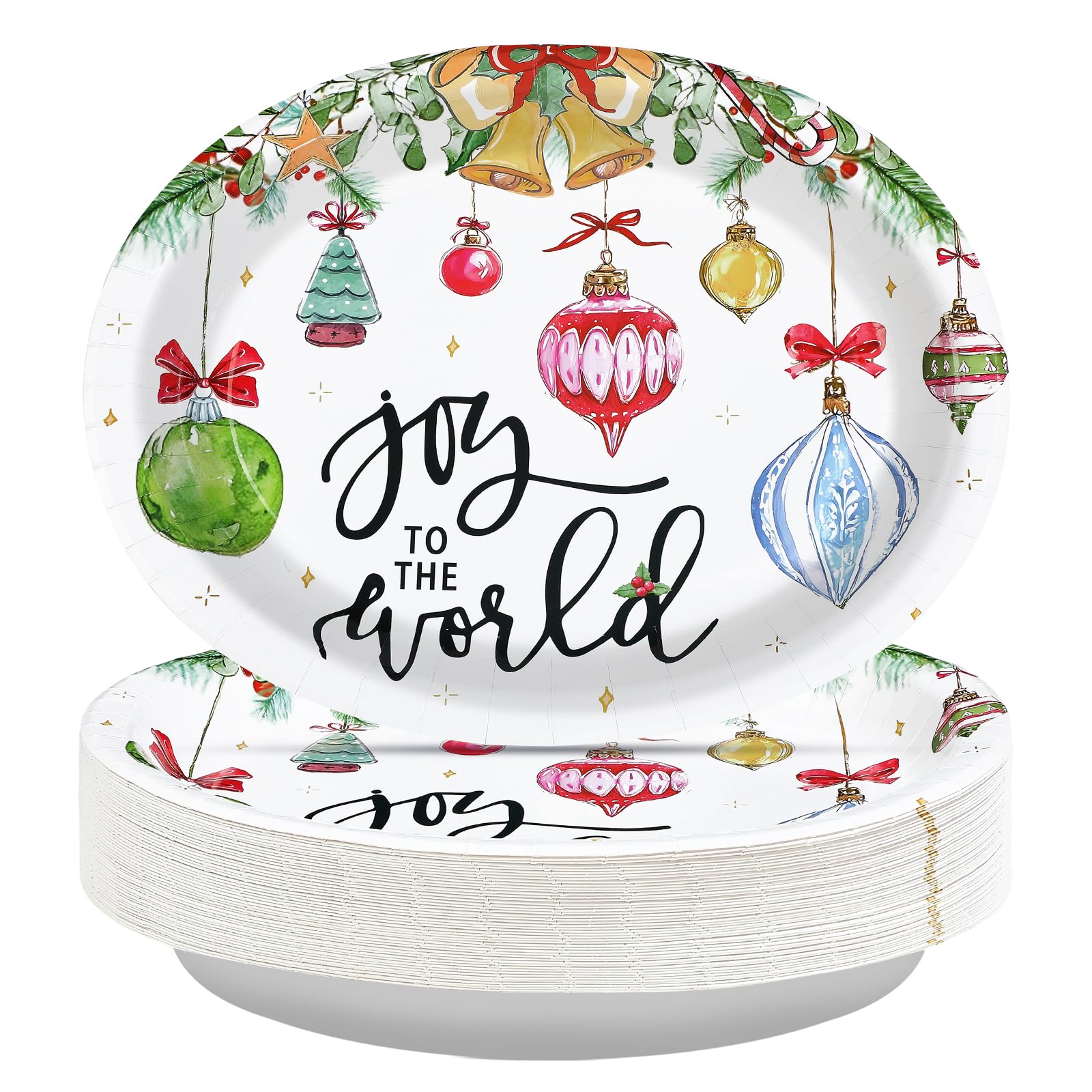 50Pcs Watercolor Xmas Balls Oval Paper Plates - Grencian