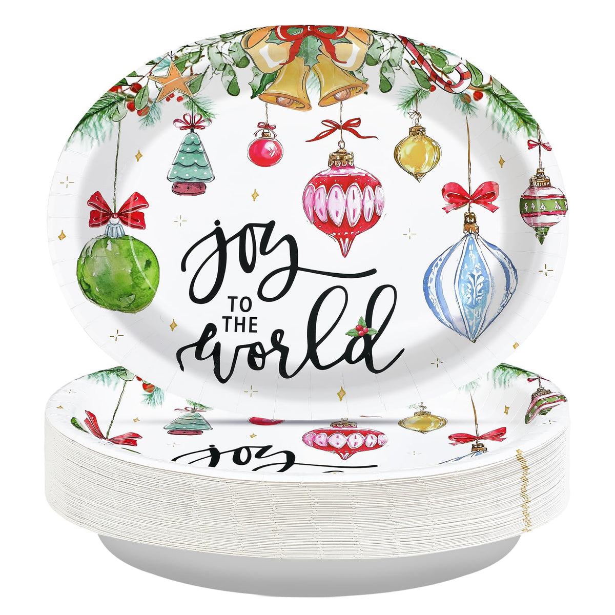 50Pcs Watercolor Xmas Balls Oval Paper Plates - Grencian