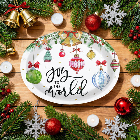 50Pcs Watercolor Xmas Balls Oval Paper Plates - Grencian