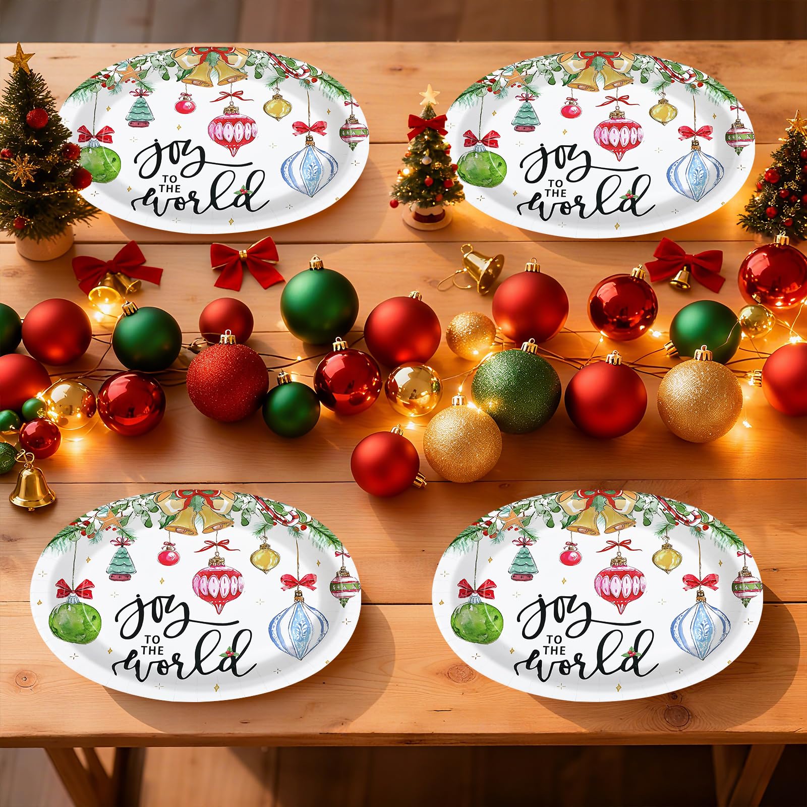 50Pcs Watercolor Xmas Balls Oval Paper Plates - Grencian