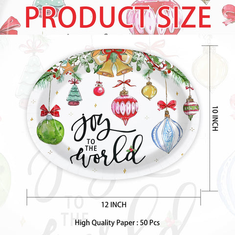 50Pcs Watercolor Xmas Balls Oval Paper Plates - Grencian