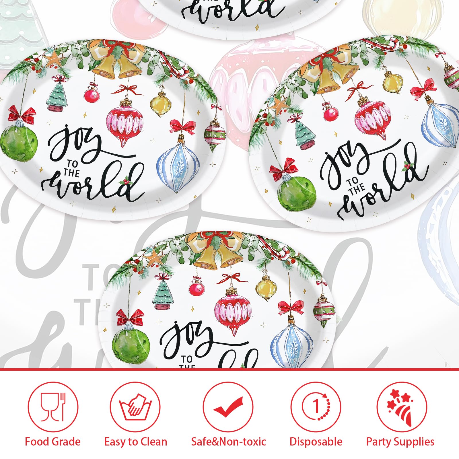 50Pcs Watercolor Xmas Balls Oval Paper Plates - Grencian