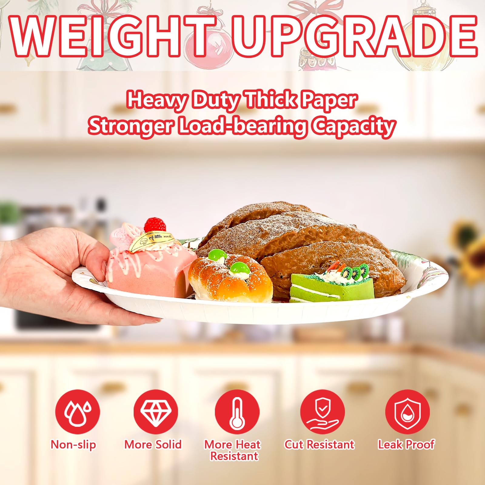 50Pcs Watercolor Xmas Balls Oval Paper Plates - Grencian