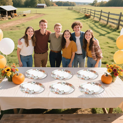 50Pcs White Pumpkin Oval Paper Plates - Grencian