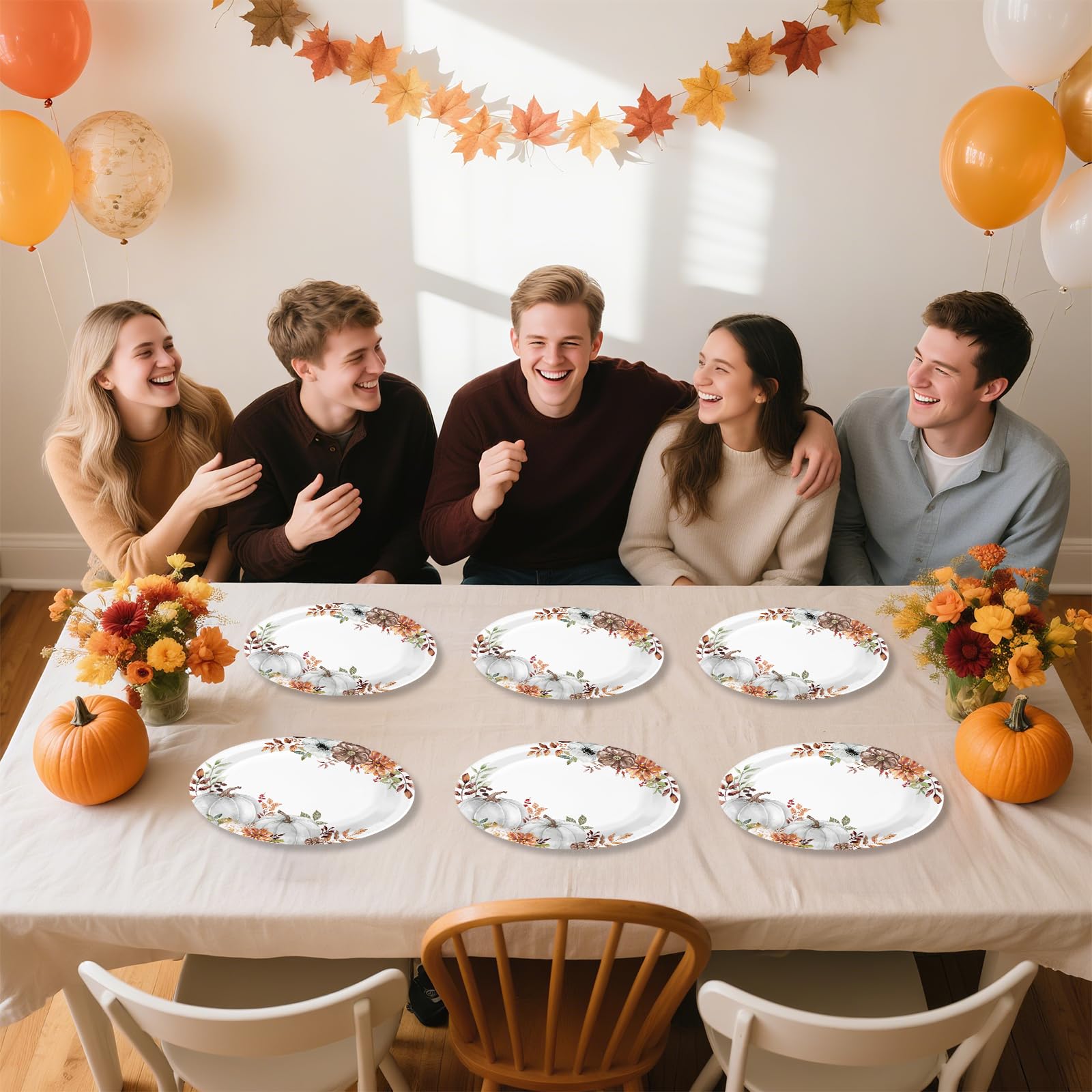 50Pcs White Pumpkin Oval Paper Plates - Grencian