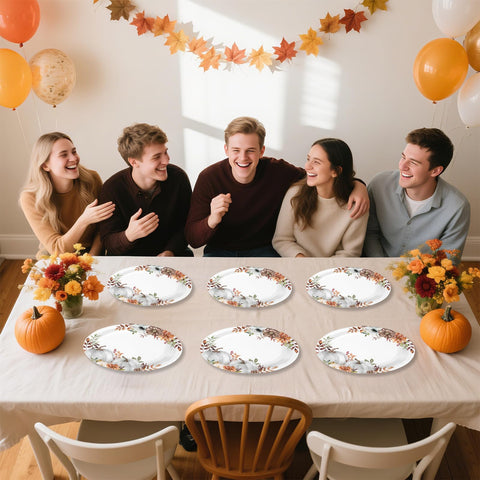 50Pcs White Pumpkin Oval Paper Plates - Grencian