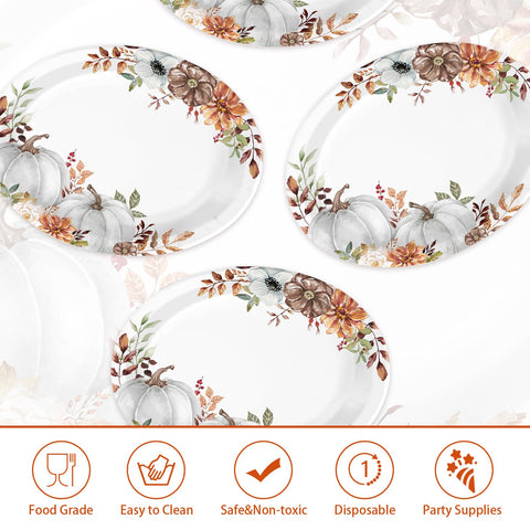 50Pcs White Pumpkin Oval Paper Plates - Grencian