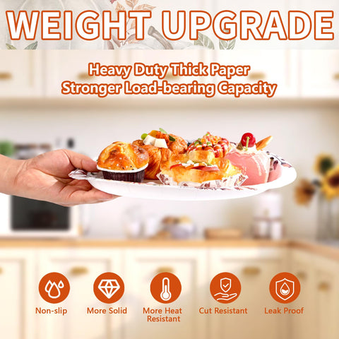 50Pcs White Pumpkin Oval Paper Plates - Grencian