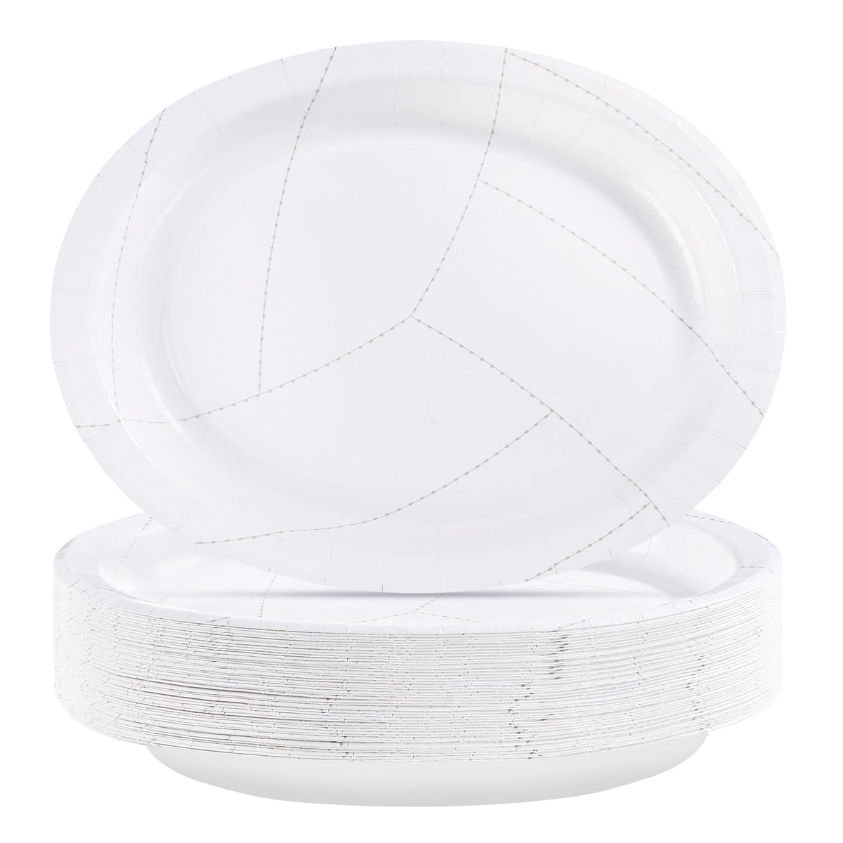 50Pcs White Volleyball Oval Paper Plates - Grencian
