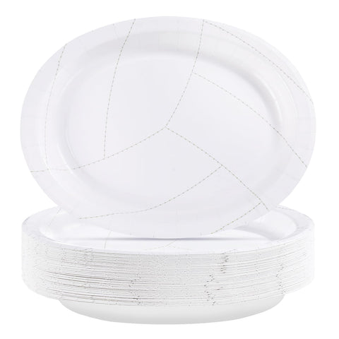50Pcs White Volleyball Oval Paper Plates - Grencian