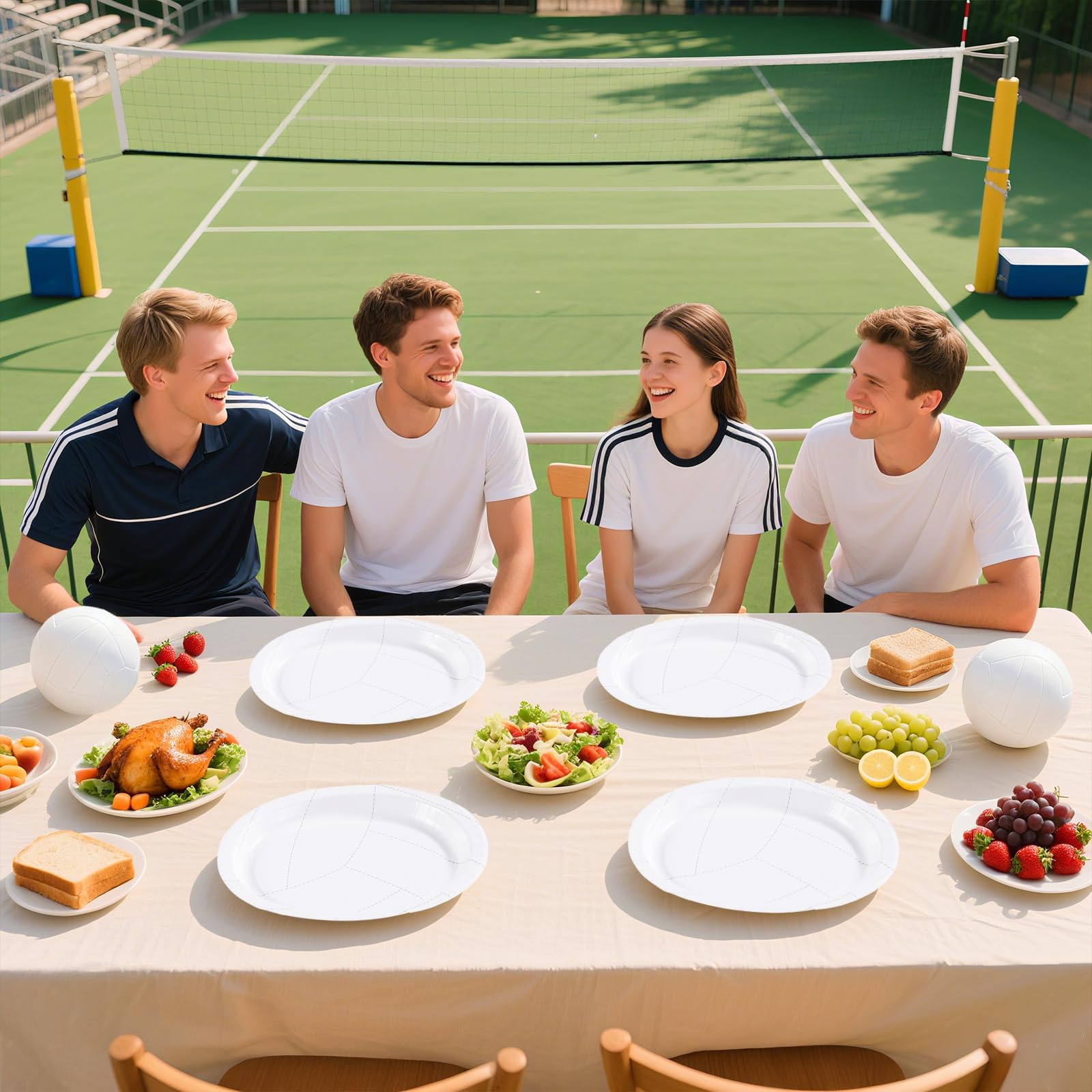 50Pcs White Volleyball Oval Paper Plates - Grencian