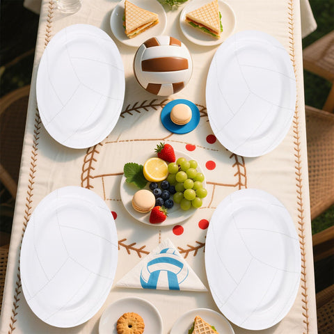 50Pcs White Volleyball Oval Paper Plates - Grencian