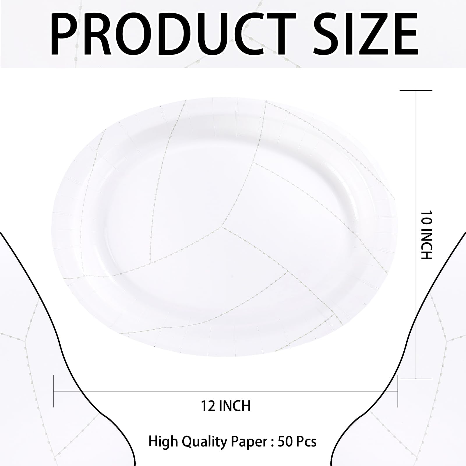 50Pcs White Volleyball Oval Paper Plates - Grencian