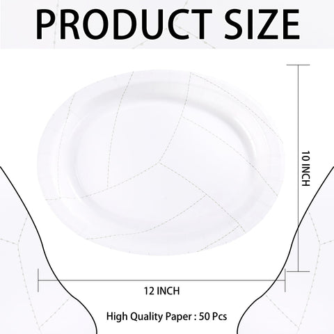 50Pcs White Volleyball Oval Paper Plates - Grencian