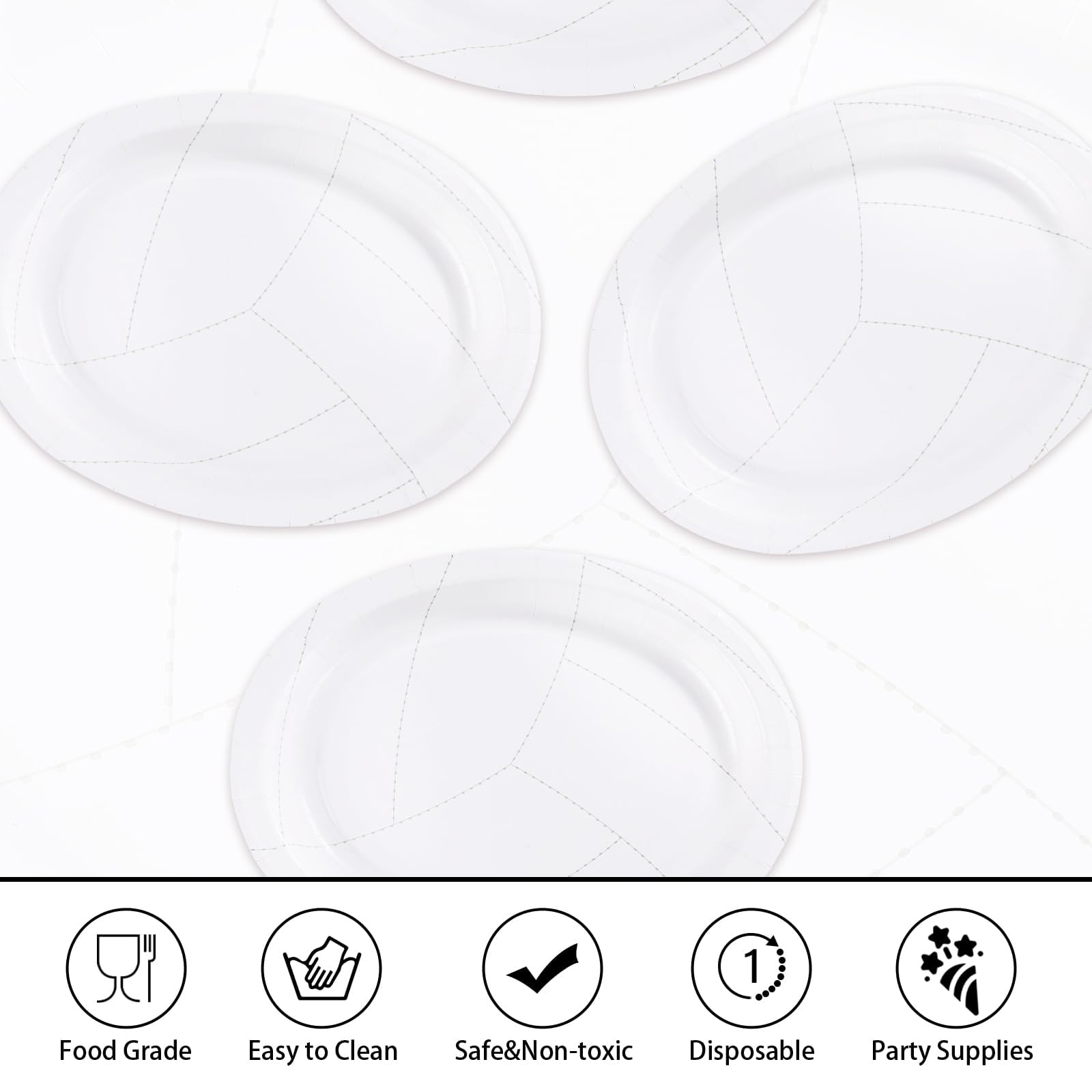 50Pcs White Volleyball Oval Paper Plates - Grencian