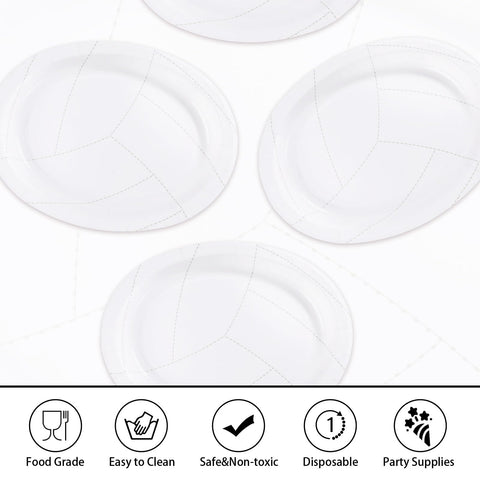50Pcs White Volleyball Oval Paper Plates - Grencian