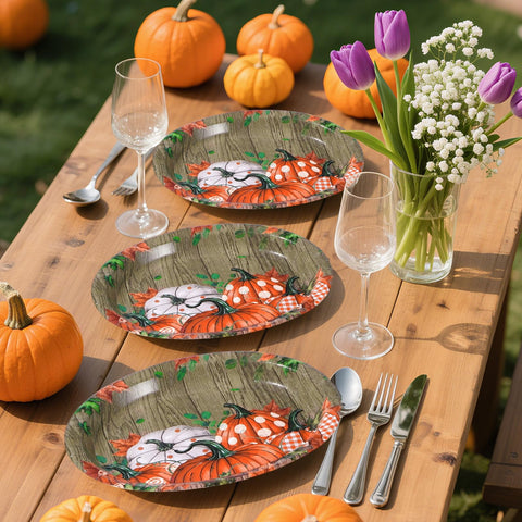 50Pcs Wood Pumpkin Oval Paper Plates - Grencian