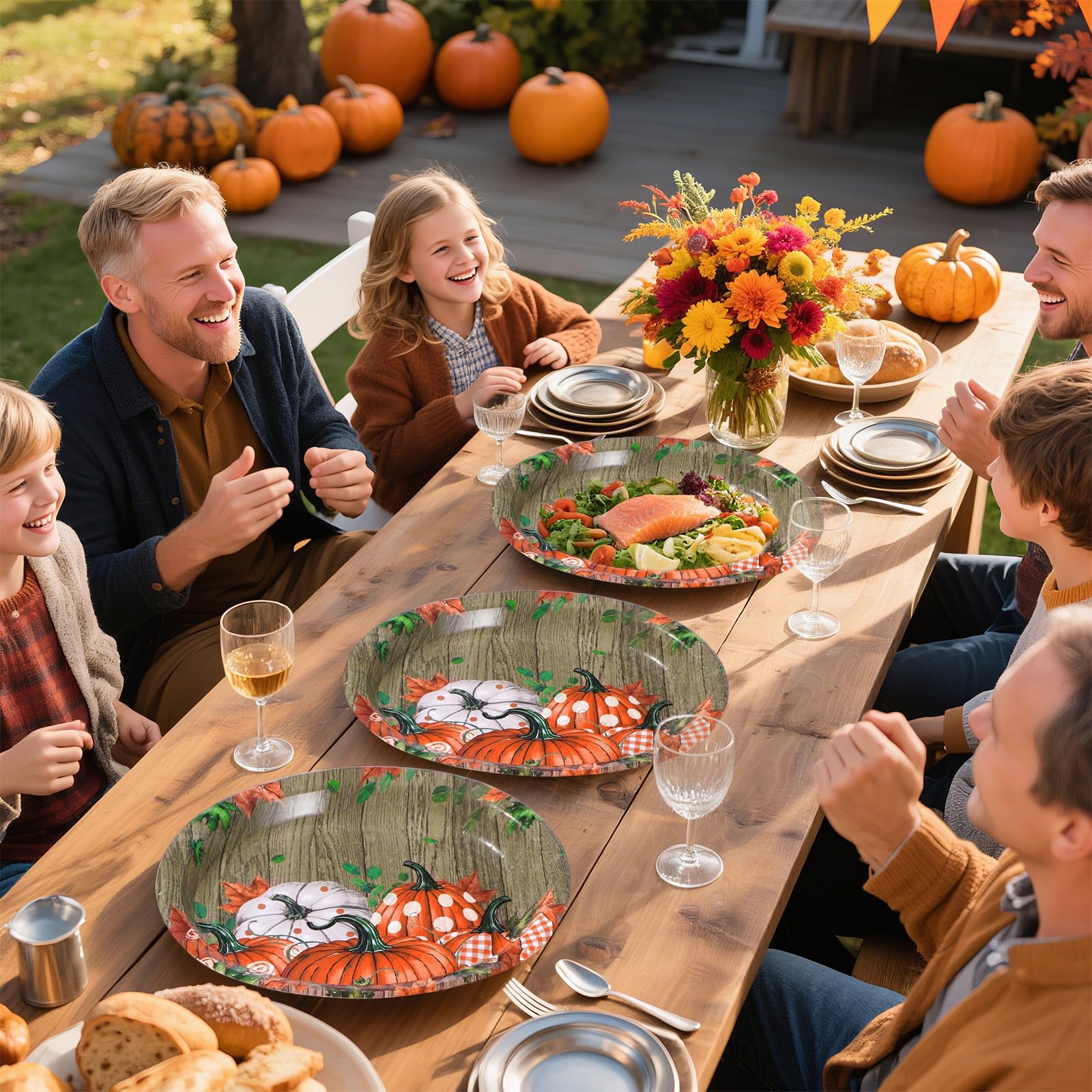 50Pcs Wood Pumpkin Oval Paper Plates - Grencian