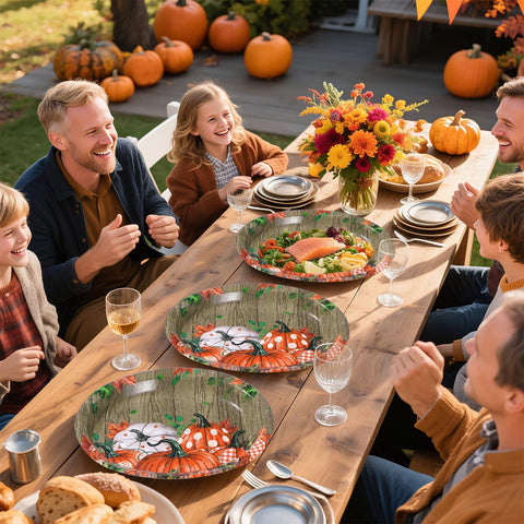 50Pcs Wood Pumpkin Oval Paper Plates - Grencian