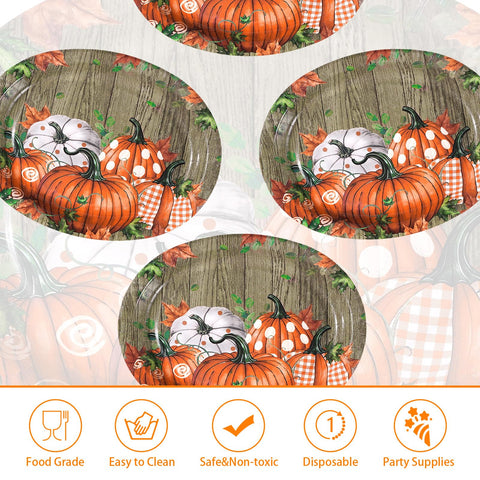 50Pcs Wood Pumpkin Oval Paper Plates - Grencian