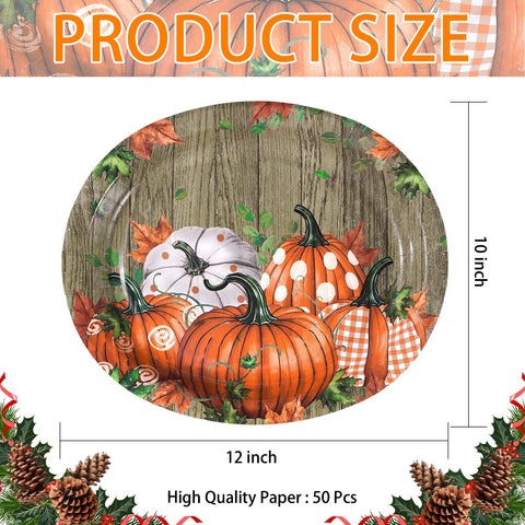 50Pcs Wood Pumpkin Oval Paper Plates - Grencian