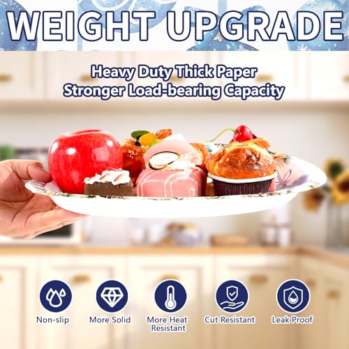 50Pcs Xmas Blue Balls Oval Paper Plates - Grencian