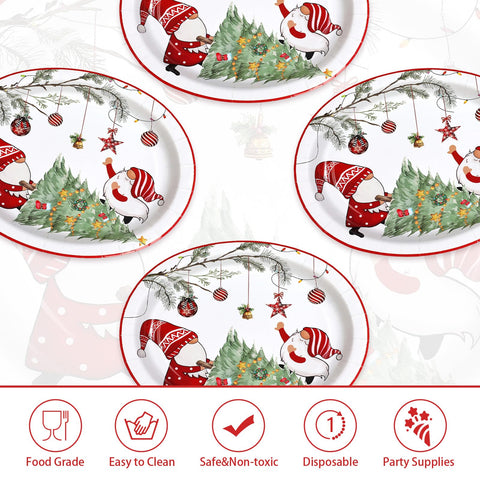 50Pcs Xmas Gnomes Tree Oval Paper Plates - Grencian