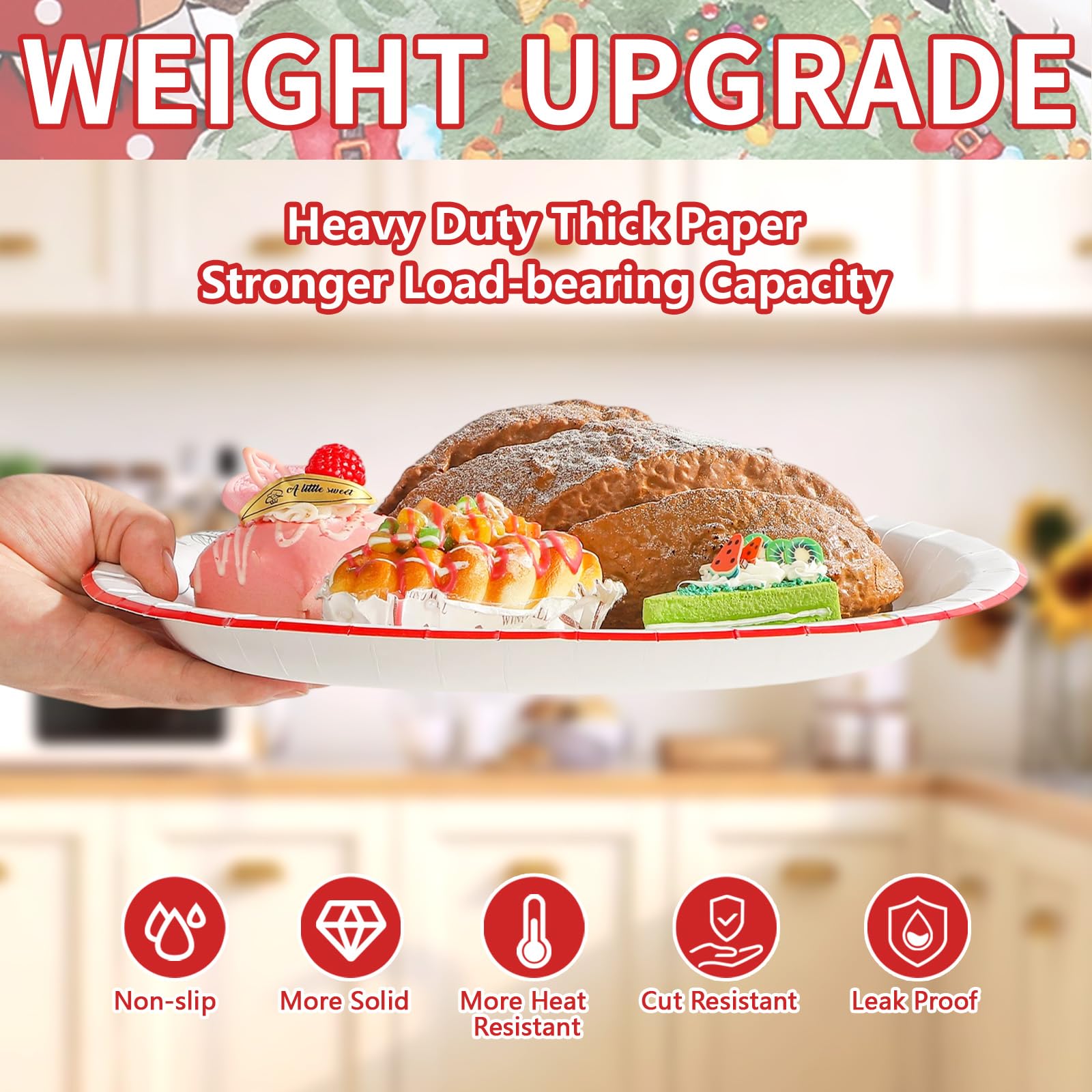 50Pcs Xmas Gnomes Tree Oval Paper Plates - Grencian