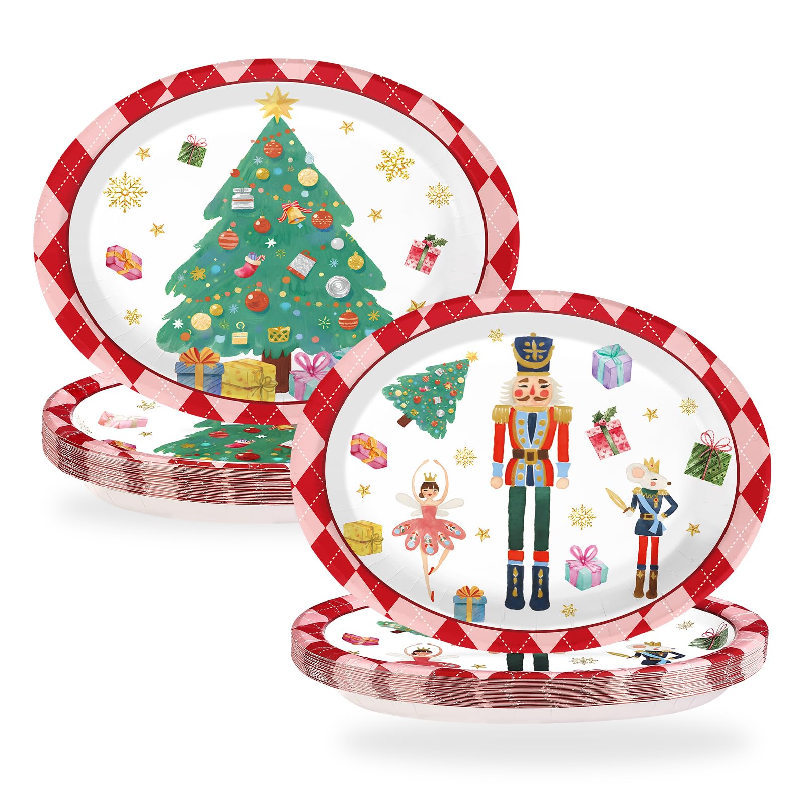 50Pcs Xmas Nutcrackers Tree Oval Paper Plates - Grencian