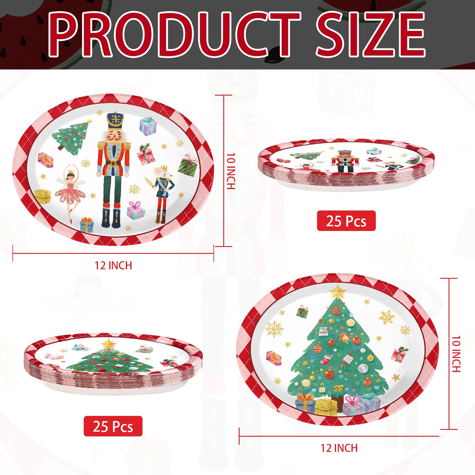 50Pcs Xmas Nutcrackers Tree Oval Paper Plates - Grencian