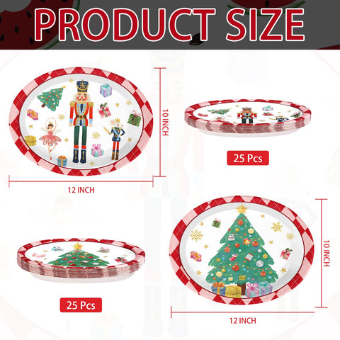 50Pcs Xmas Nutcrackers Tree Oval Paper Plates - Grencian