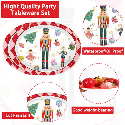 50Pcs Xmas Nutcrackers Tree Oval Paper Plates - Grencian