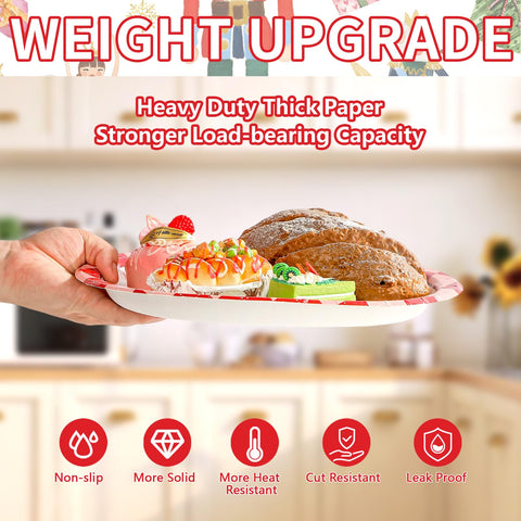 50Pcs Xmas Nutcrackers Tree Oval Paper Plates - Grencian