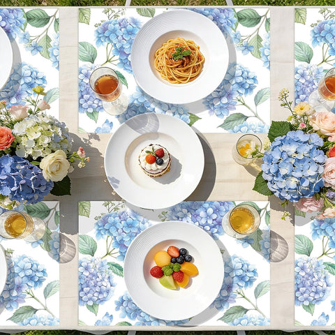 50Pcs Blue Hydrangea Paper Placemats 11" x 17" - Floral Disposable Table Mats - Grencian