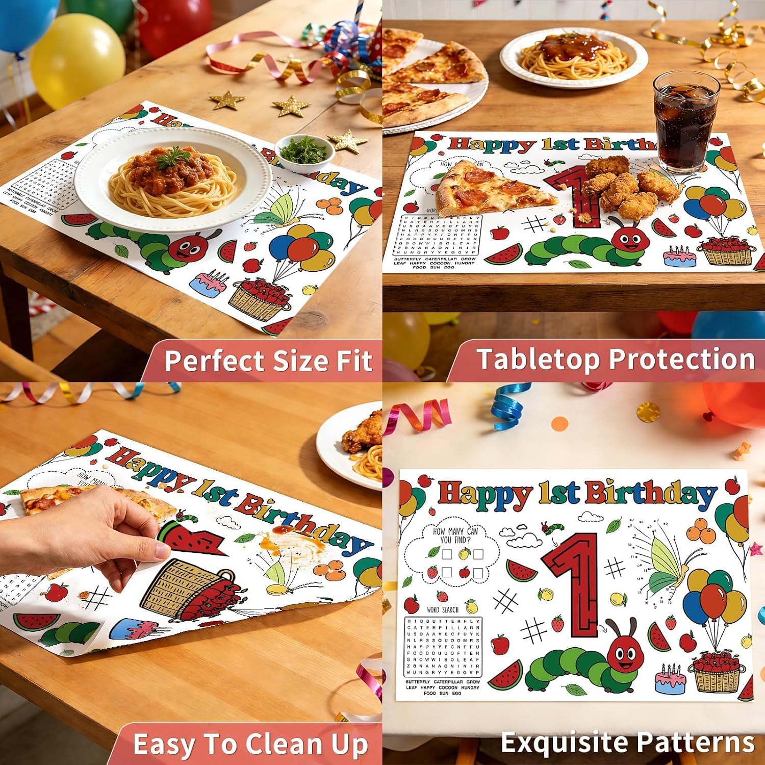 50Pcs Caterpillar 1st Birthday Coloring Placemats 11" x 17" - Hungry Caterpillar Activity Table Mats - Grencian