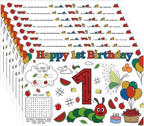 50Pcs Caterpillar 1st Birthday Coloring Placemats 11" x 17" - Hungry Caterpillar Activity Table Mats - Grencian