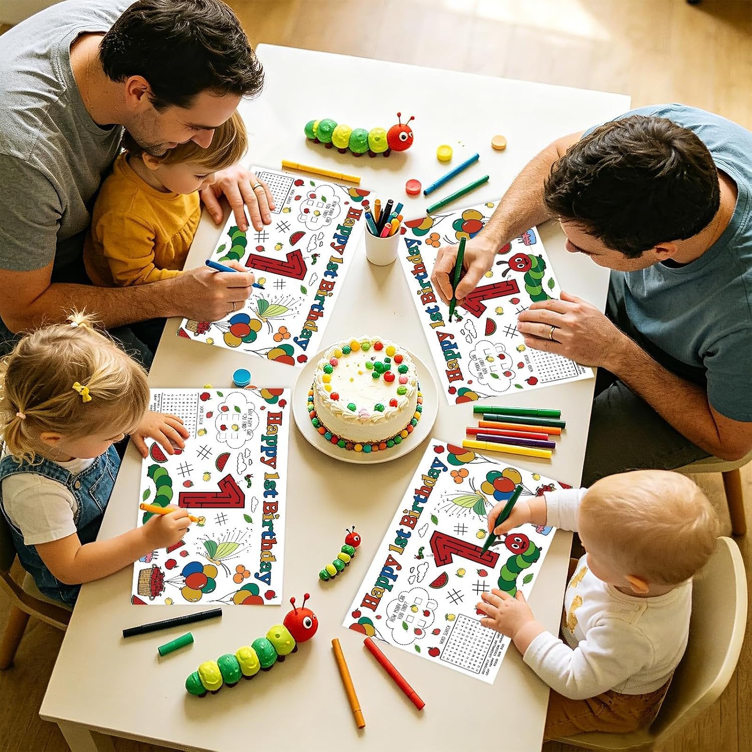 50Pcs Caterpillar 1st Birthday Coloring Placemats 11" x 17" - Hungry Caterpillar Activity Table Mats - Grencian