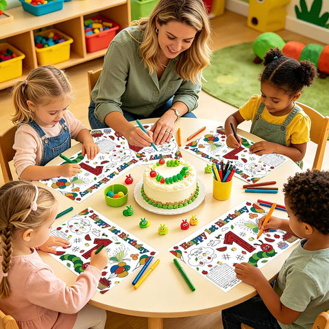 50Pcs Caterpillar 1st Birthday Coloring Placemats 11" x 17" - Hungry Caterpillar Activity Table Mats - Grencian