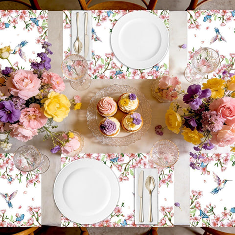 50Pcs Flower Bird Butterfly Paper Placemats 11" x 17" - Hummingbird Floral Disposable Table Mats - Grencian