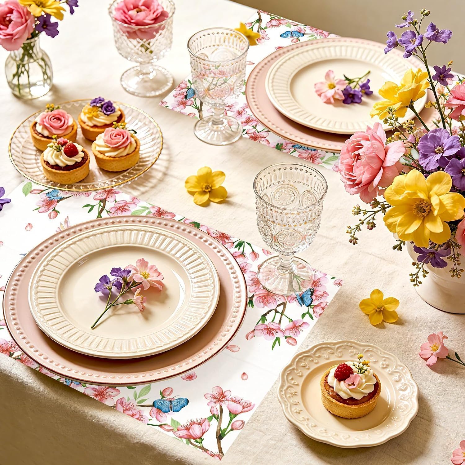 50Pcs Flower Bird Butterfly Paper Placemats 11" x 17" - Hummingbird Floral Disposable Table Mats - Grencian