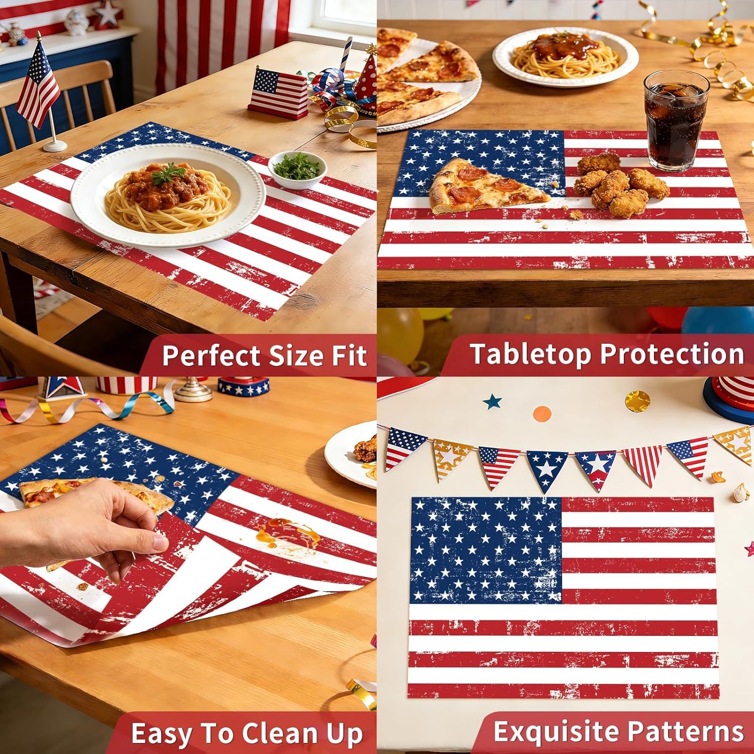 50Pcs July Patriotic Paper Placemats 11" x 17" - USA Flag 250th Anniversary Independence Day Table Mats - Grencian