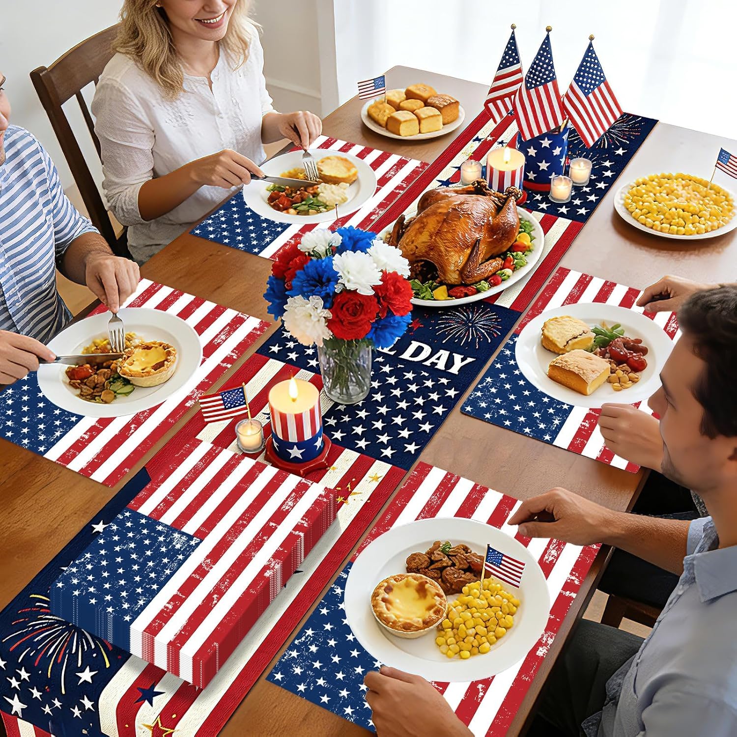 50Pcs July Patriotic Paper Placemats 11" x 17" - USA Flag 250th Anniversary Independence Day Table Mats - Grencian