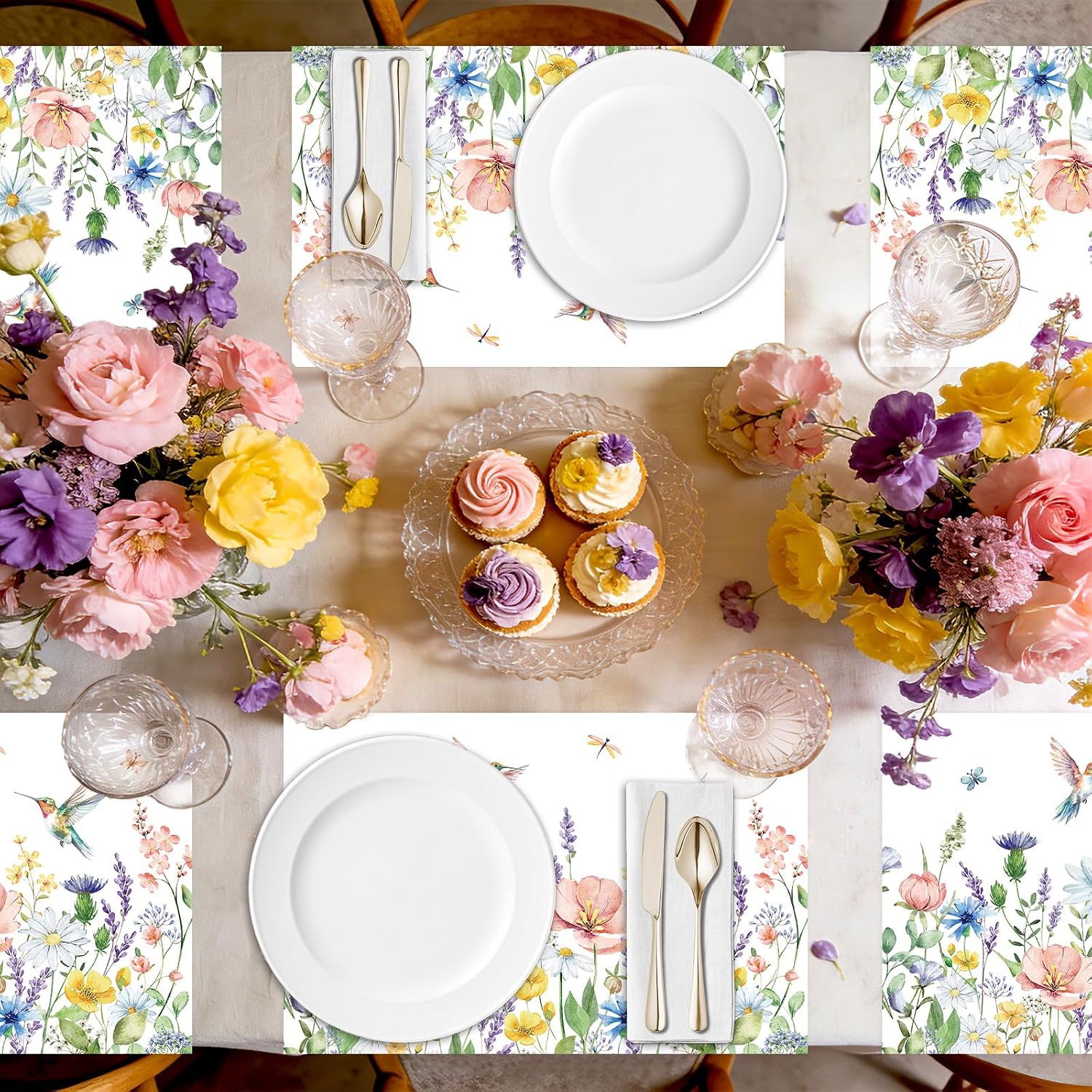 50Pcs Summer Wildflower Paper Placemats 11" x 17" - Hummingbird Floral Table Mats - Grencian
