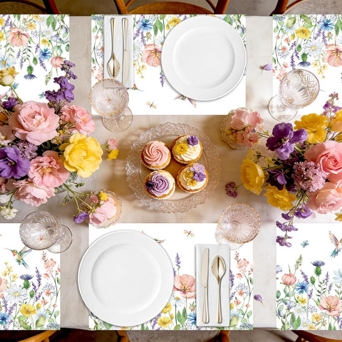 50Pcs Summer Wildflower Paper Placemats 11" x 17" - Hummingbird Floral Table Mats - Grencian